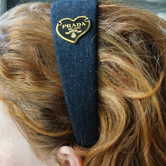 Authentic Prada Vintage Light Blue & Gold Heart Button on New Hair Clip - Picture 8 of 11